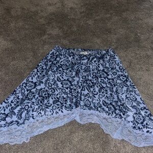 Floral Lace Trim Skirt - Blue and White
